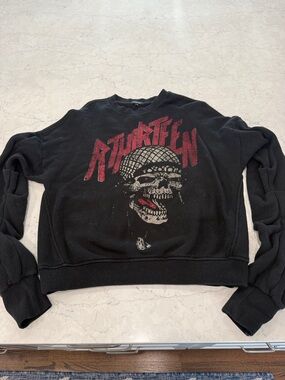 R13 Black Graphic Skull Crewneck Sweater